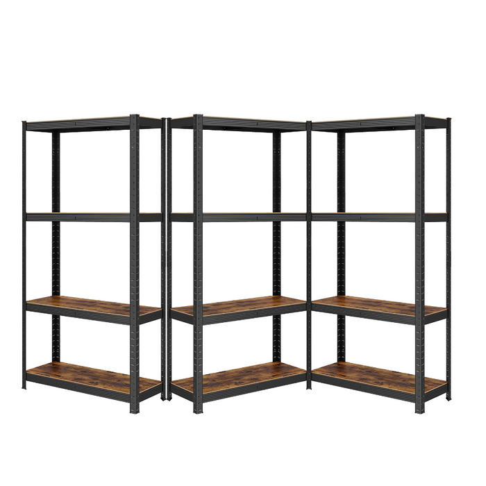 KIT 3 Scaffali stile industrial- vintage in acciaio e legno m. 75x30x150 Regolabili, per Soggiorno, Cucina, colore Marrone e Nero