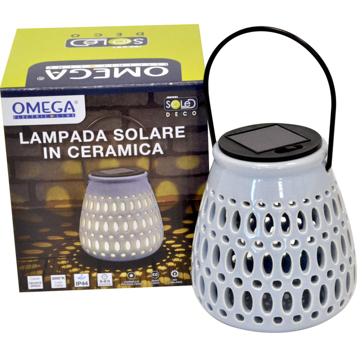 Lampada solare ceramica  piccola c/appendino celeste ( campione )