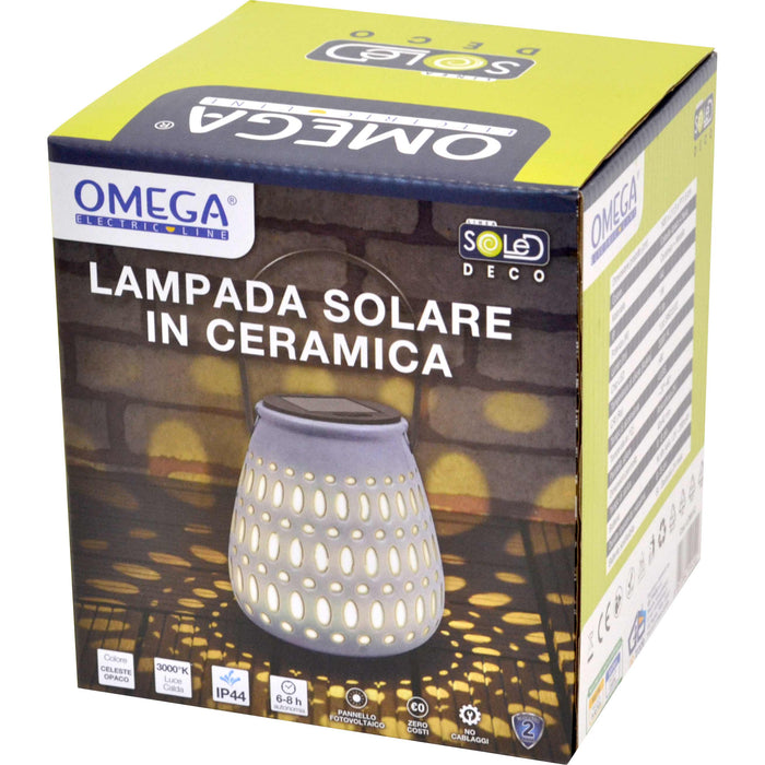 Lampada solare ceramica  piccola c/appendino celeste ( campione )