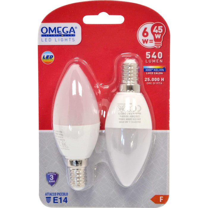 SET 2 PEZZI CANDELA LED C37 6W 540LM 3000K E14 F