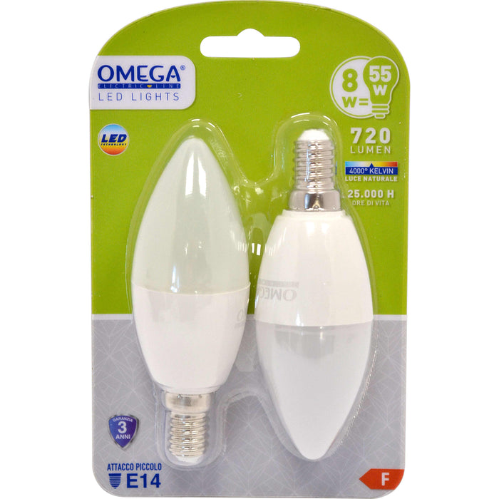 SET 2 PEZZI CANDELA LED C37 8W 720LM 4000K E14 F