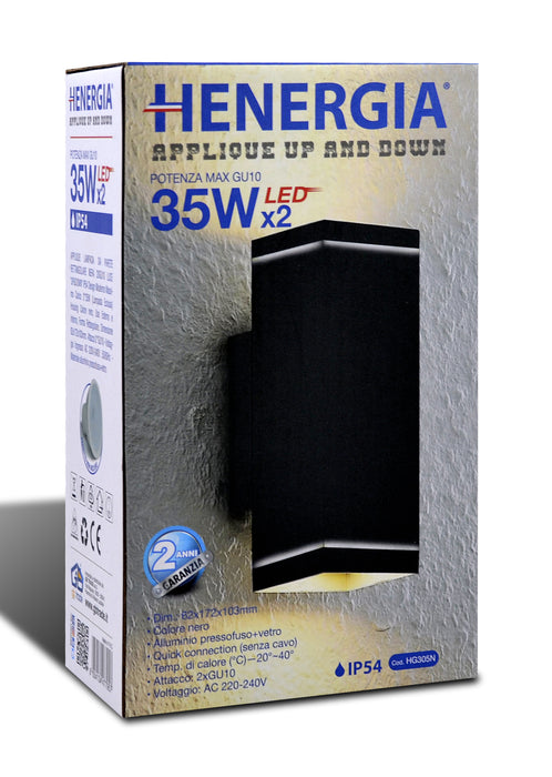 Applique lampada parete rettangolare colore nera 2XGU10 IP54