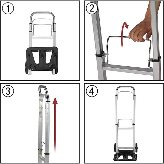 CARRELLO INDUSTRIALE PIEGHEVOLE IN ALLUMINIO CON PNEUMATICI ANTIFORATURA E CAPACITÀ DI CARICO DI 90KG