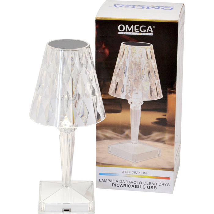 LAMPADA DA TAVOLO CLEAR CRYSTAL RICARICABILE USB