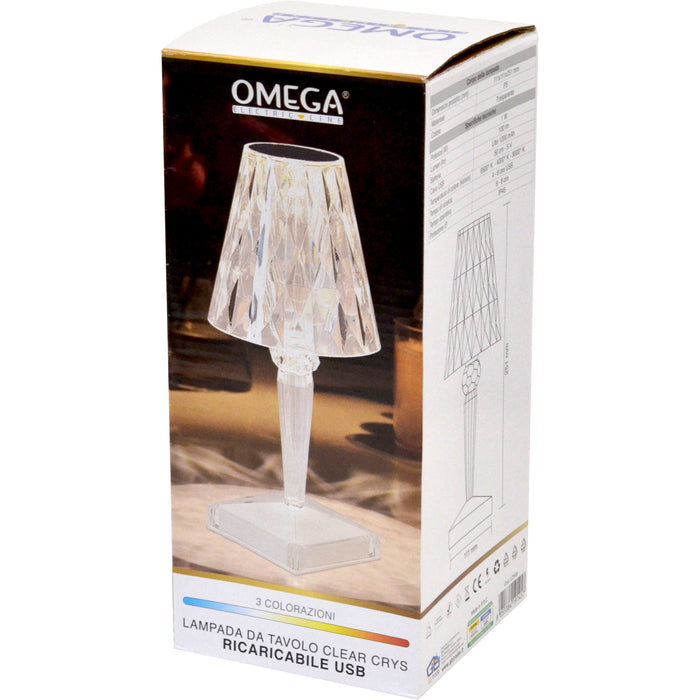 LAMPADA DA TAVOLO CLEAR CRYSTAL RICARICABILE USB