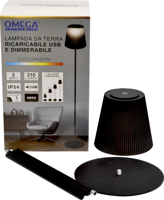 LAMPADA DA TERRA 3W 310LM RICARICABILE USB NERA