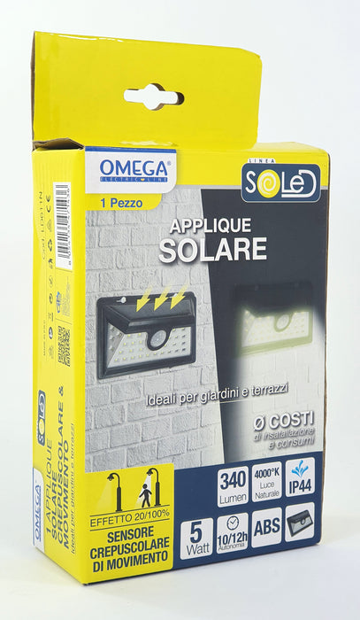 Applique Solare 5W (Nero) Crepuscolare e Movimento