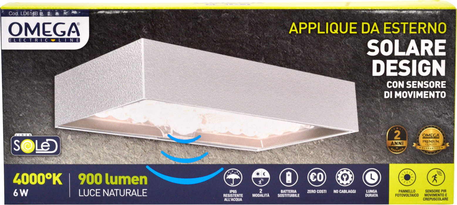 Applique da Muro Solare LED 6W Bianco – 800 Lumen, Luce Naturale 4000K, IP65