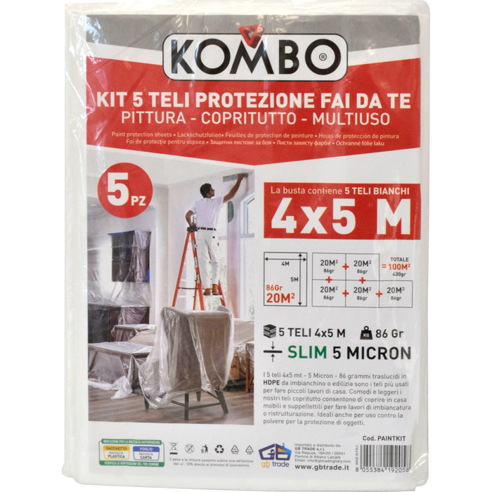 Kit 5 pz telo protezione pittura 4x5mt